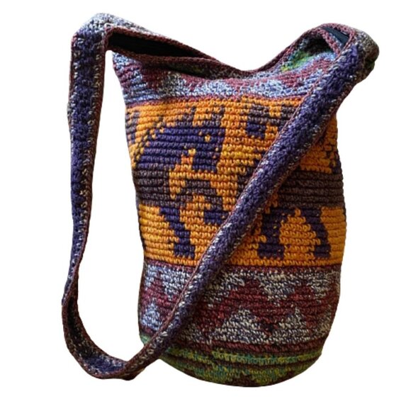 Colourful knit handmade artisan made crossbody bucket  bag purse - Picture 16 of 16